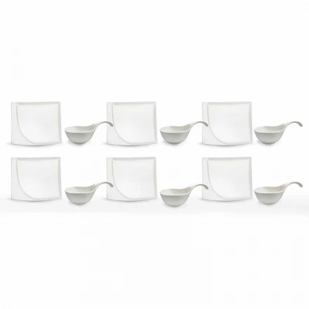 Aperitif Service 12 Stück moderne weiße Porzellan-Design-Platten - Nalah Viadurini