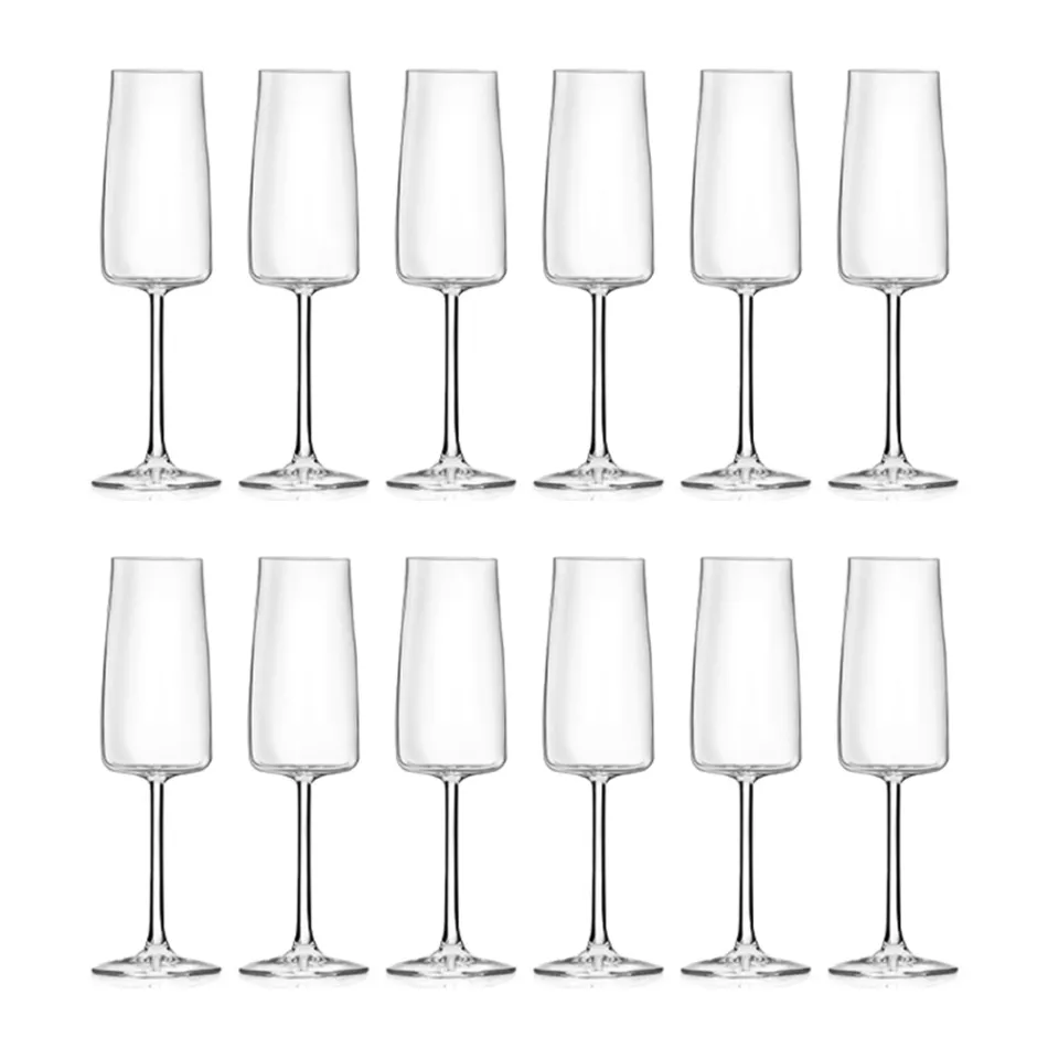 Italienisches Minimal Eco Crystal Flöte Kelch Set 12 Stück - Primordio Viadurini