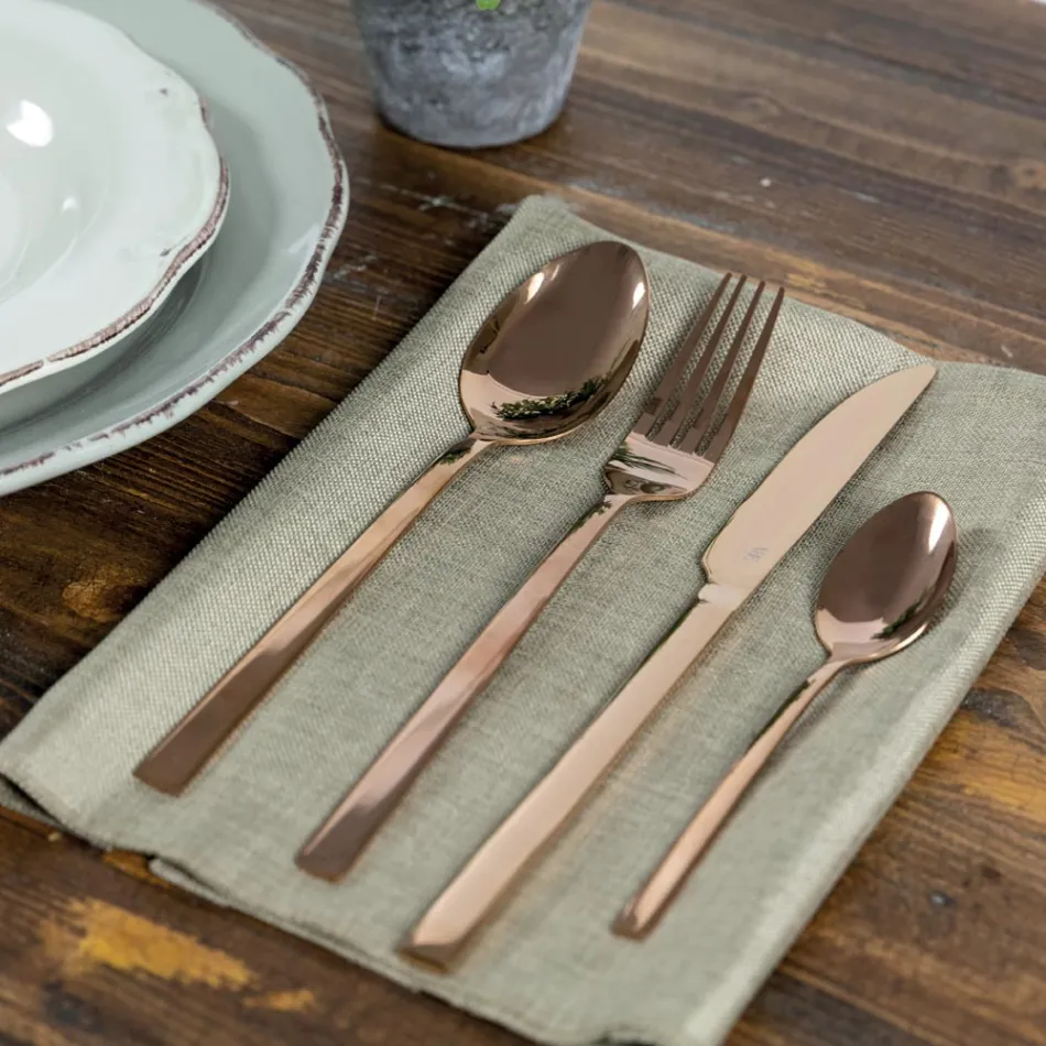 Komplettes Besteckset in schwarzem Stahl- oder Kupferdesign 24-teilig - Fayette Viadurini