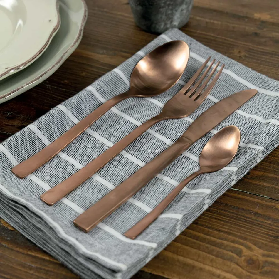 Komplettes Besteckset in schwarzem Stahl- oder Kupferdesign 24-teilig - Fayette Viadurini