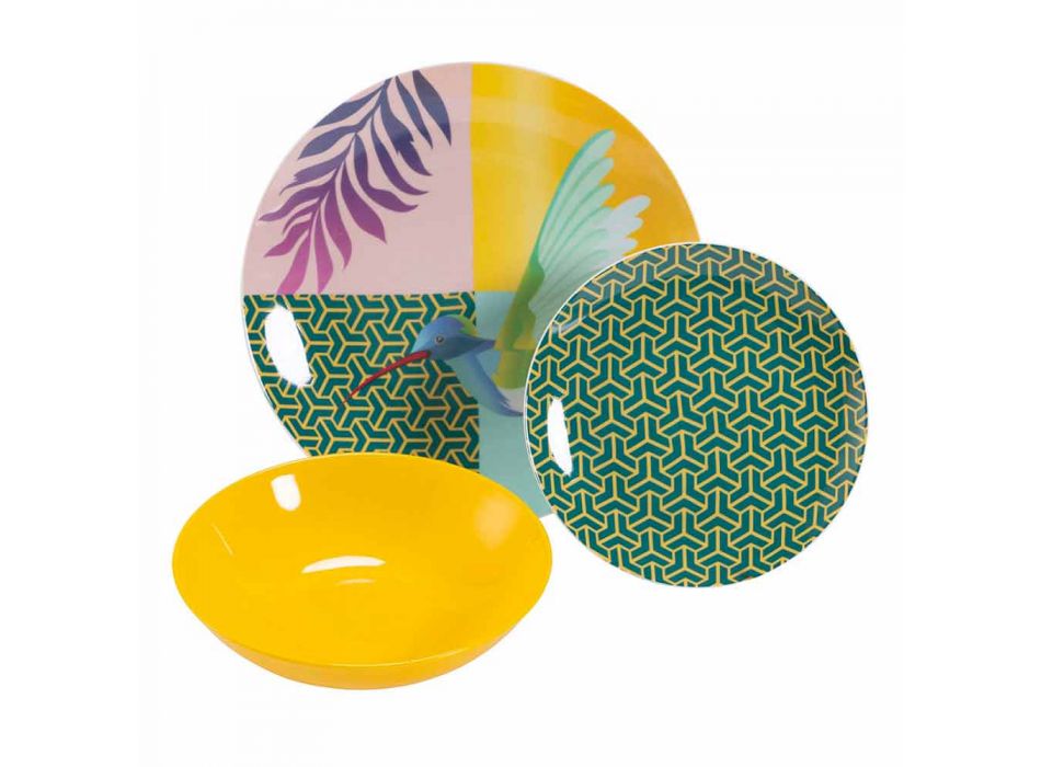 18 Stück farbiges Design Porzellan und Gres Geschirr Service - Tropycale