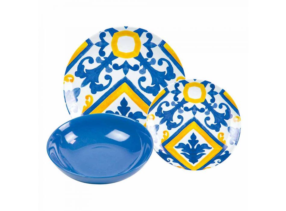 Set von modernen und farbigen Platten in Steinzeug und Porzellan 18 Stück - Ciclade Viadurini