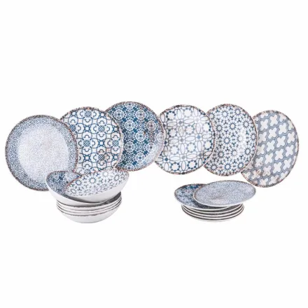 18-teiliges Porzellan-Geschirrservice in 2 verschiedenen Ausführungen - Jamais Viadurini