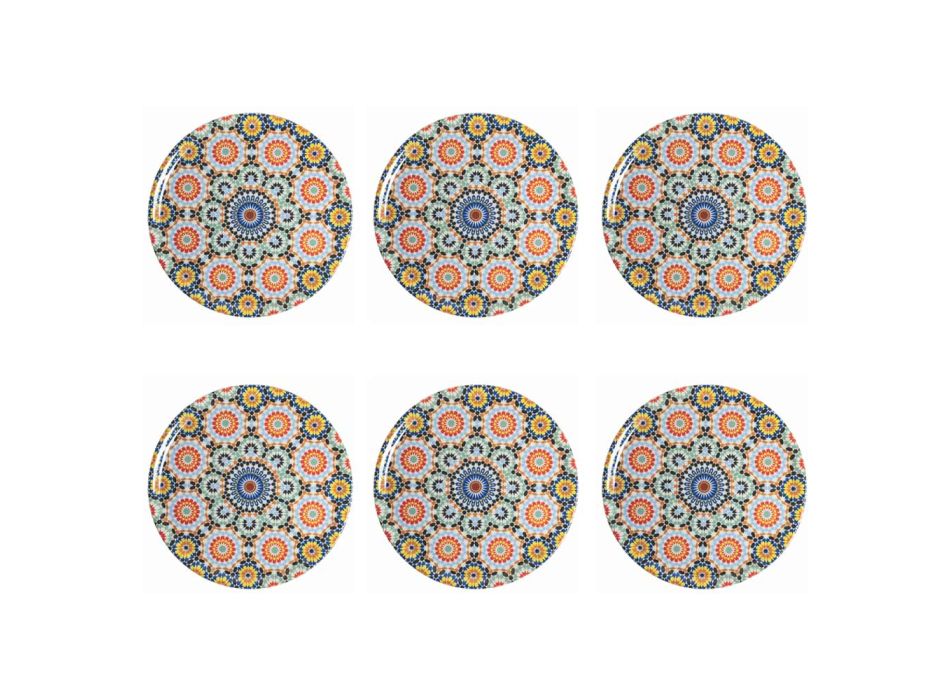 Dekorierter Pizzateller aus farbigem Porzellan 6-teilig - Marokko