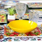 Farbiger Teller-Teller-Service aus Porzellan und Steinzeug 18 Stück - Azteken Viadurini