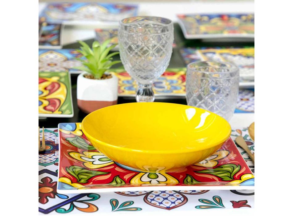Farbiger Teller-Teller-Service aus Porzellan und Steinzeug 18 Stück - Azteken Viadurini