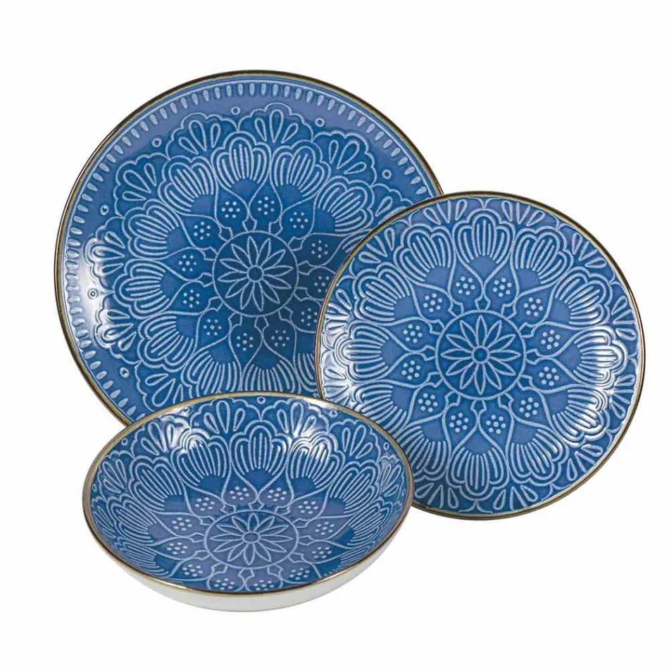 Geschirrservice in Hartdolomitgrau, Hellblau oder Blau 18 Stück - Arabisch Viadurini