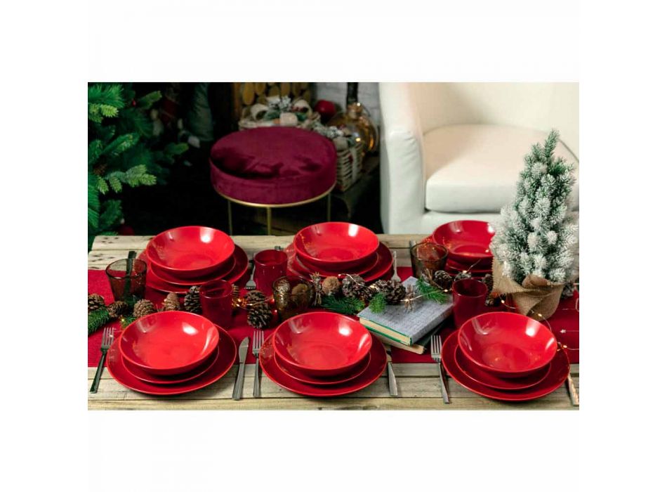 Rote Weihnachtsteller in Steinzeug 18 Stück Tradition und Eleganz - Rossano