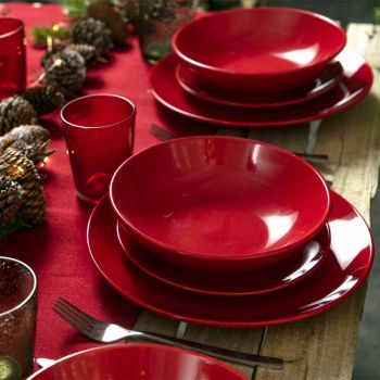 Rote Weihnachtsteller in Steinzeug 18 Stück Tradition und Eleganz - Rossano