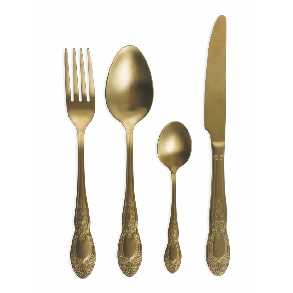 Schwarzes oder goldenes Besteckset aus satiniertem Stahl, 24-teilig - Fantasy Viadurini