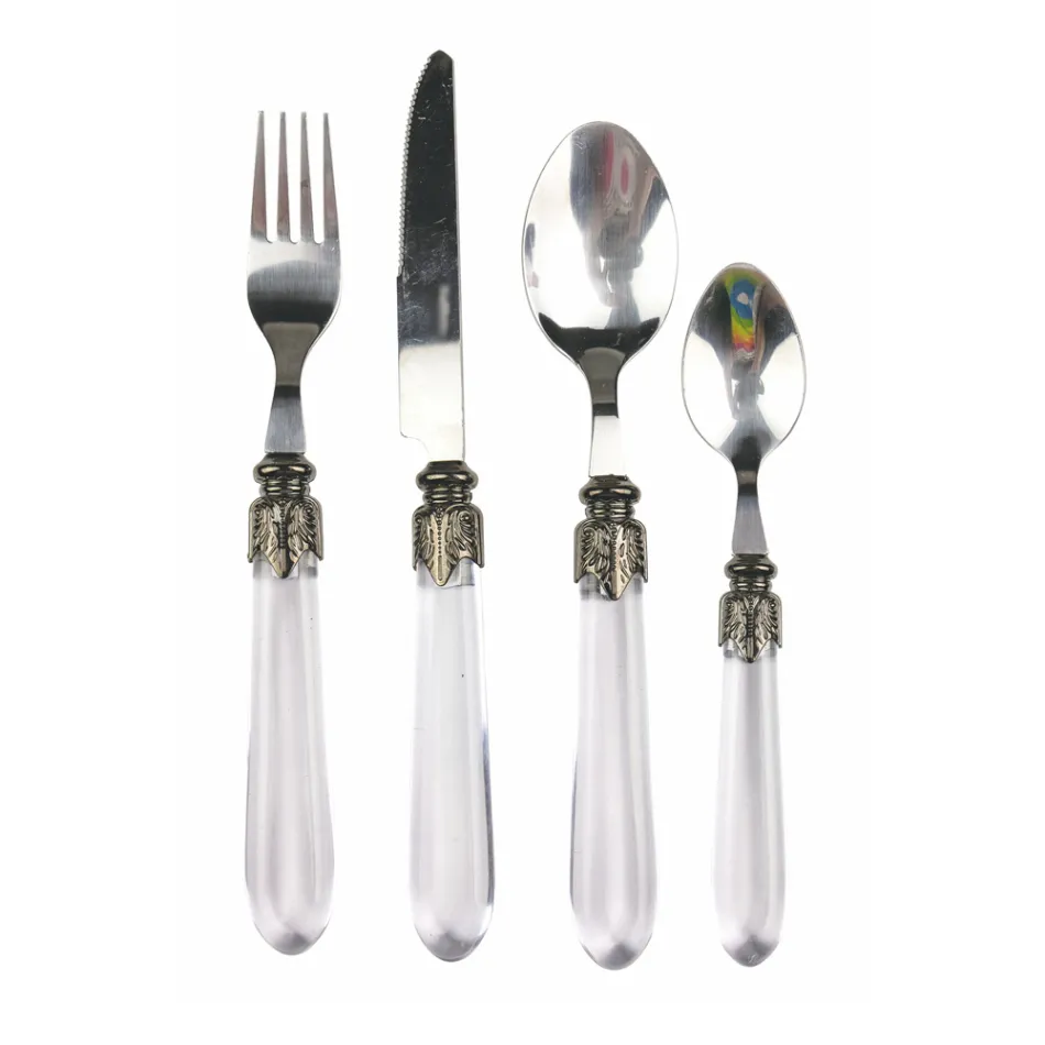 Besteck-Set aus Stahl und transparentem Kunststoffgriff 24-tlg. - Palazzo Viadurini