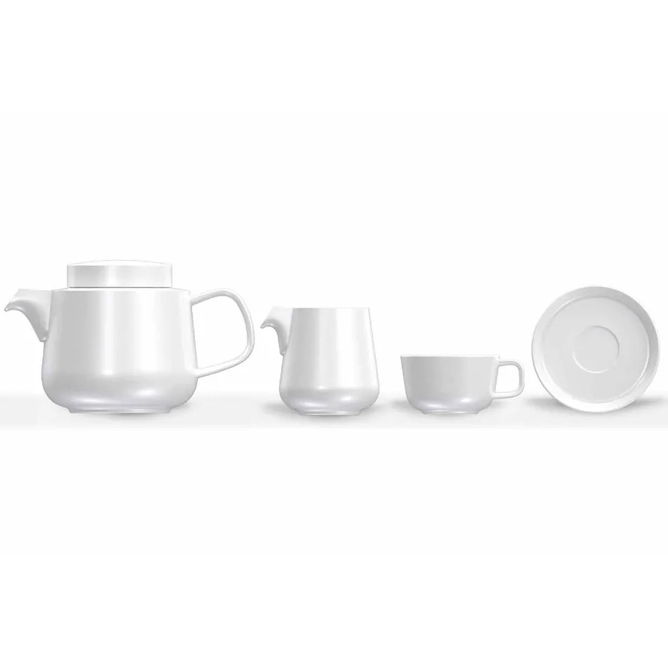 Tassen- und Untertassen-Service mit Porzellanteekanne und Milchkännchen 14 Stück - Arktis Viadurini