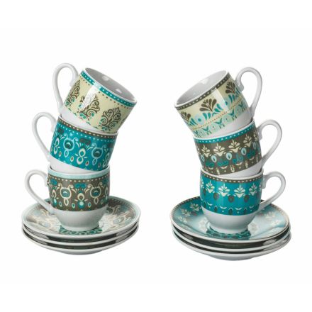 Kaffeetassen und Untertassen Set Farbiges Porzellan Dekoriert 12 Stück - Persien Viadurini