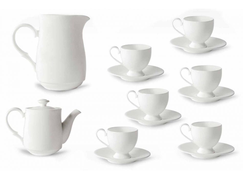 Cappuccino Cups Service mit Fuß 14 Stück aus weißem Porzellan - Armanda