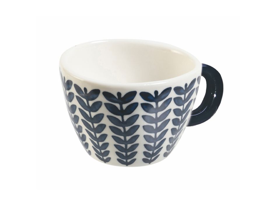 Kaffeetassenservice aus Steinzeug mit blauen Tribal-Dekorationen 12-teilig - Tribu Viadurini