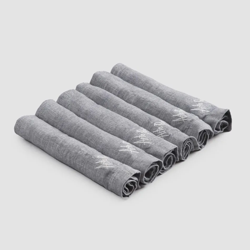 Elegantes Leinenserviettenservice mit Faltkante, 6 farbige Teile - Onestini Viadurini