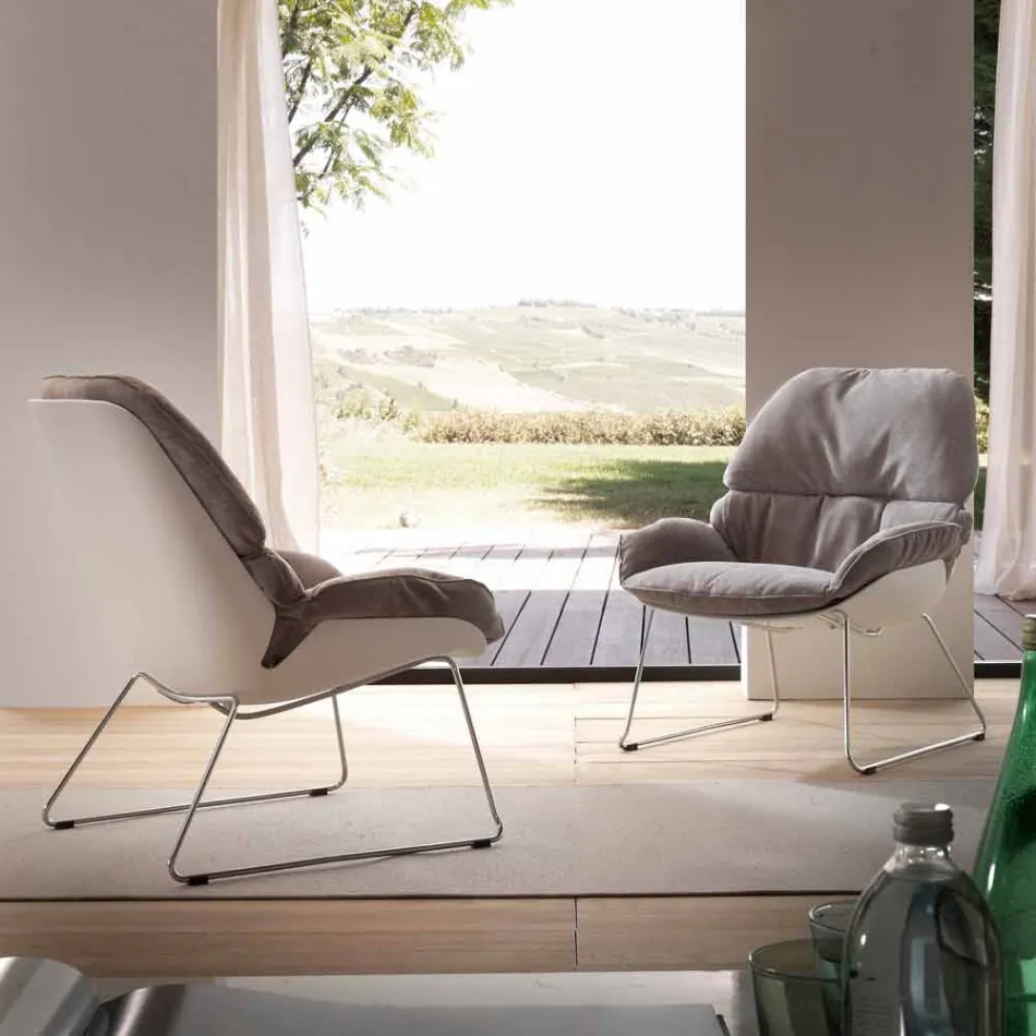 Set mit 2 Sesseln aus weißem Polypropylen und weichem birkengrauem Kissen Viadurini