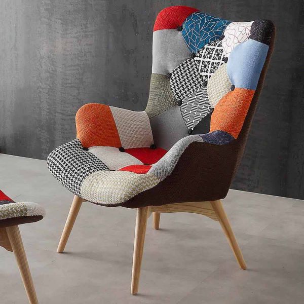 Sessel patchwork in multicolor mit massivholz beine veronica