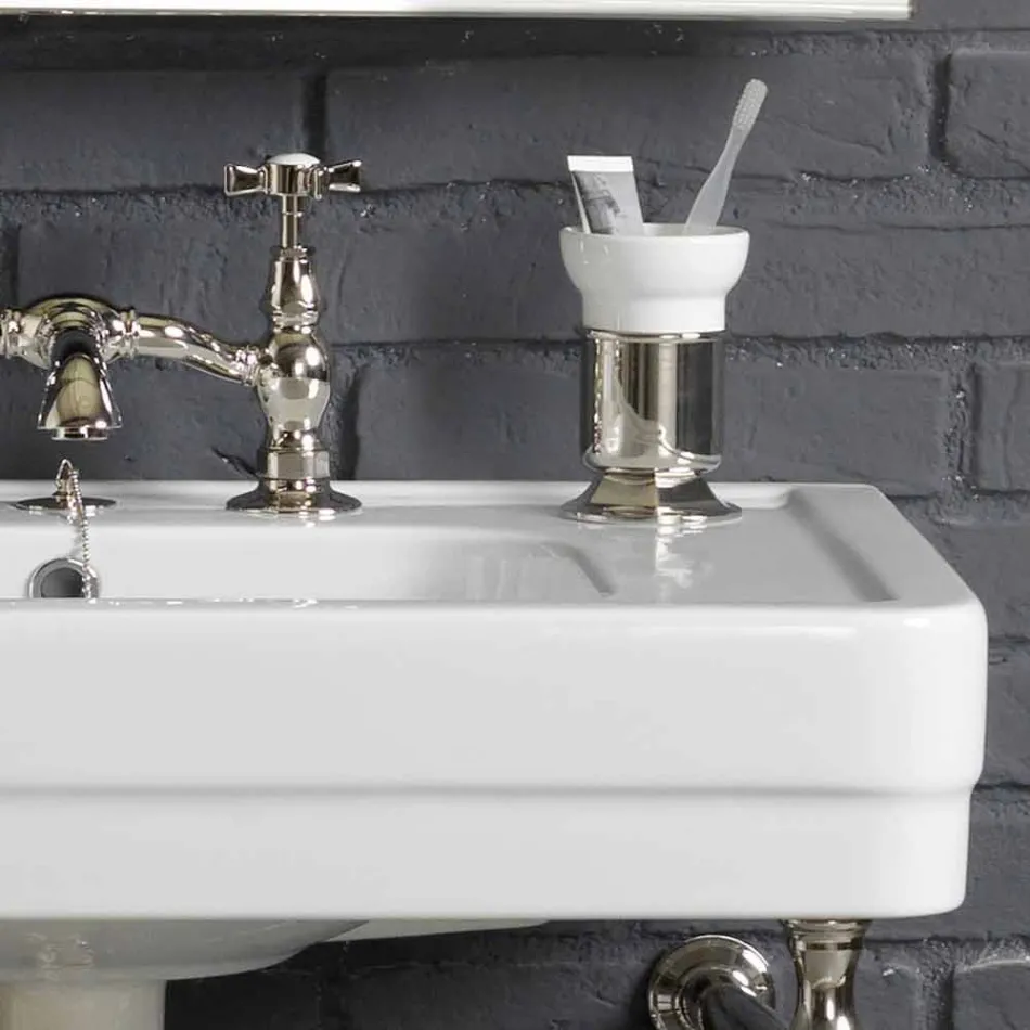 Bad-Set mit Doppel-Konsole aus weißer Keramik von Linienstruktur Viadurini