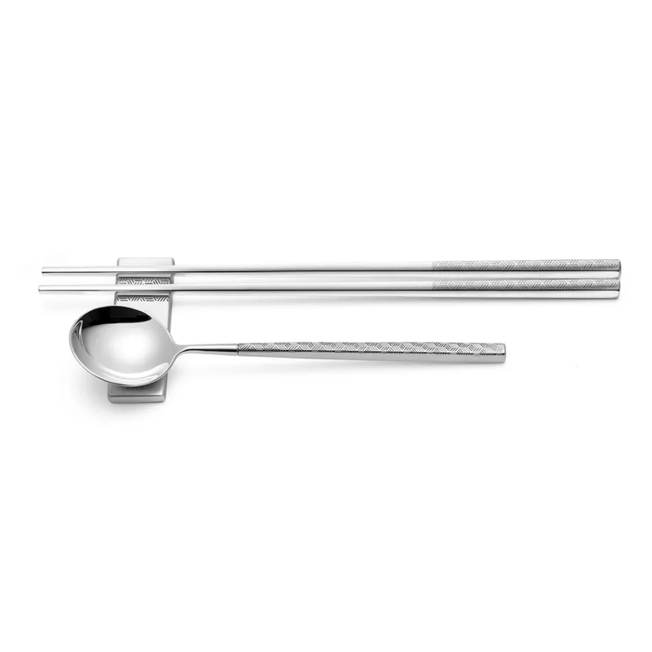 Set bestehend aus Obstlöffel, Essstäbchen und Besteckablage mit Origami - Osaka Viadurini