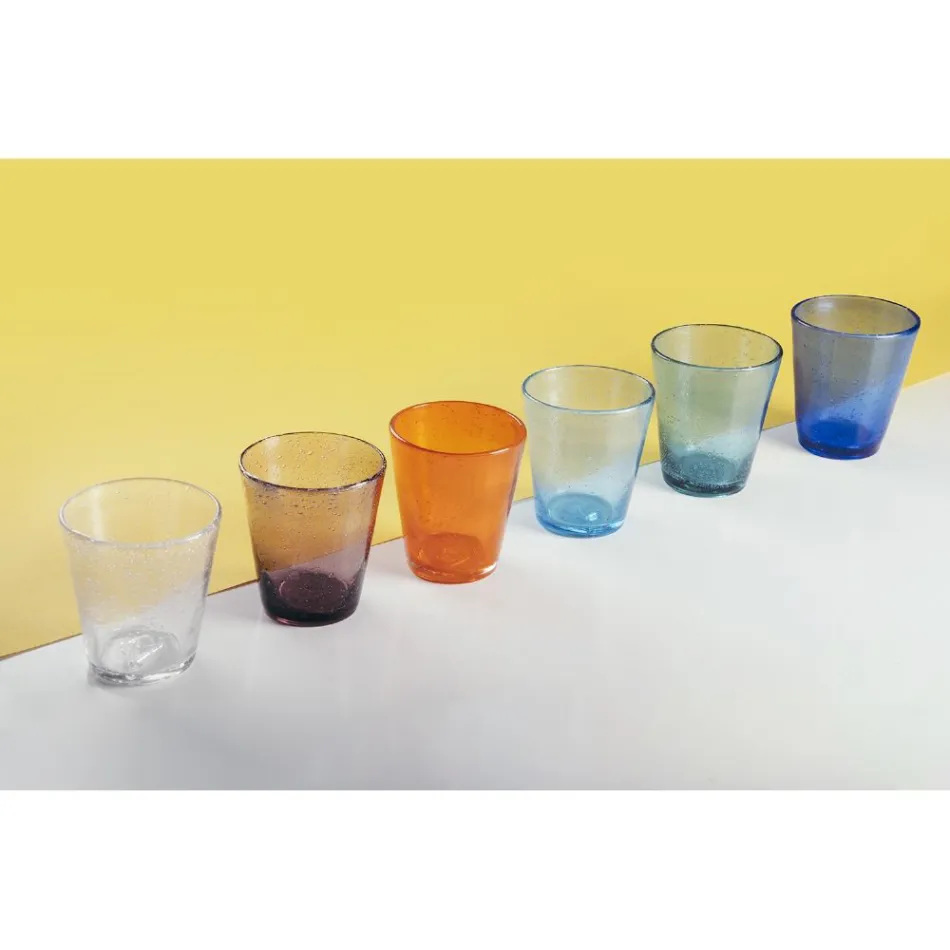 Set mit 12 Gläsern 330 ml aus farbiger geblasener Glaspaste - Spilla Viadurini