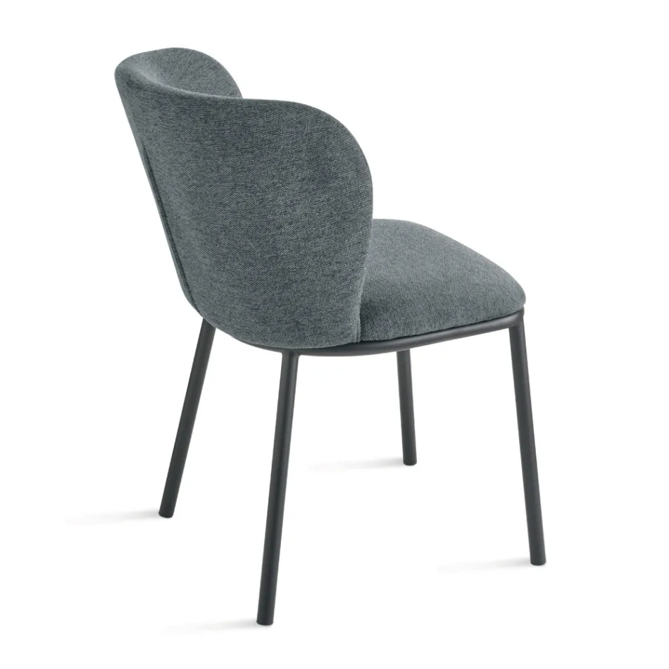 Set aus 2 gepolsterten Stoffstühlen mit lackiertem Metallgestell - Leandra Viadurini