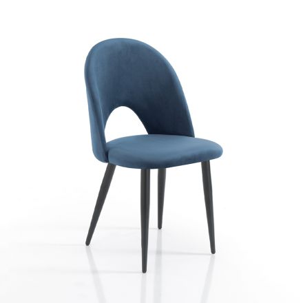 Set mit 4 Stühlen aus blauem Stoff mit Samteffekt – Dalmatiner Viadurini