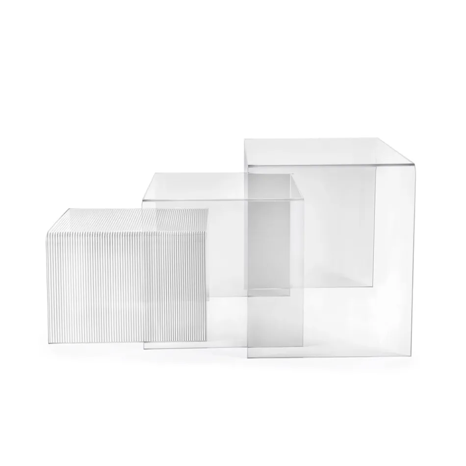 Dreiteiliges Set aus Plexiglas-Beistelltischen, hergestellt in Italien – Leandro Viadurini