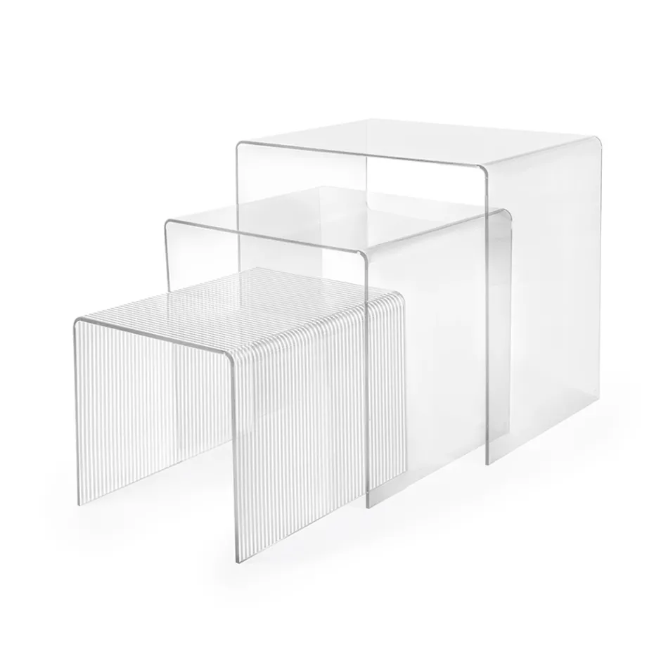 Dreiteiliges Set aus Plexiglas-Beistelltischen, hergestellt in Italien – Leandro Viadurini