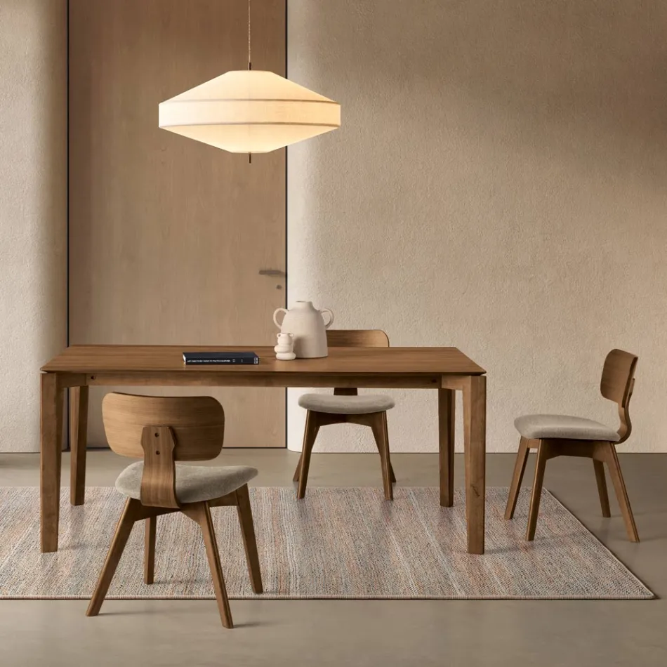 Zwei Stühle mit Holzoptik und gepolstertem Stoffsitz - Antea Viadurini