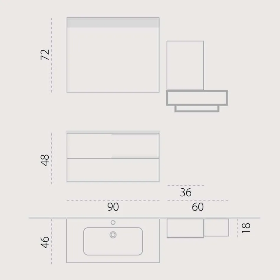 Set aus Holz-Badmöbel-Aufhängung Design made in Italy Cesena Viadurini