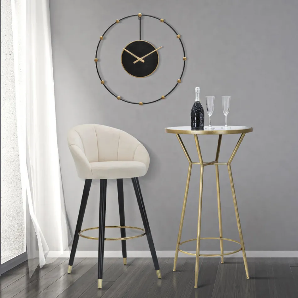 Hoher Barhocker aus Holz und Metall mit Sitz aus Polyester - Enzo Viadurini