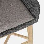 Hoher Outdoor-Hocker aus Seil und Teakholz, Homemotion, 2 Stück – Anitha Viadurini