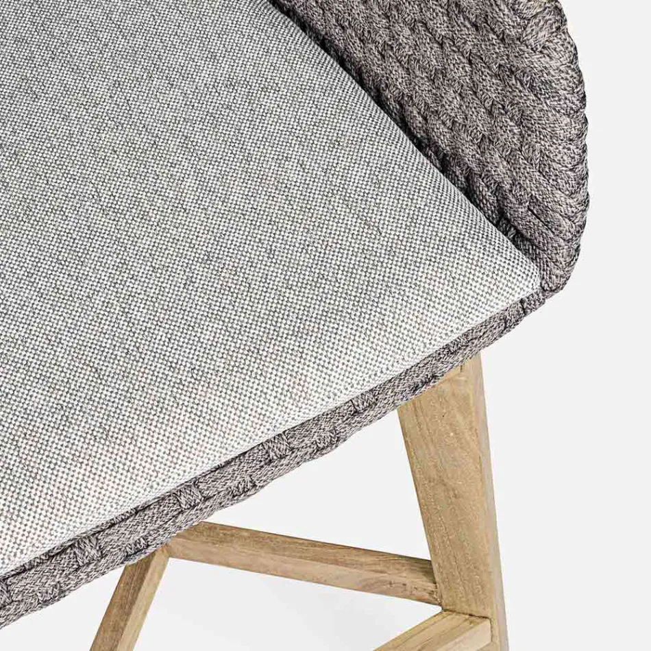 Hoher Outdoor-Hocker aus Seil und Teakholz, Homemotion, 2 Stück – Anitha Viadurini