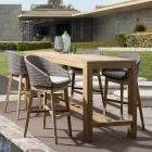 Hoher Outdoor-Hocker aus Seil und Teakholz, Homemotion, 2 Stück – Anitha Viadurini