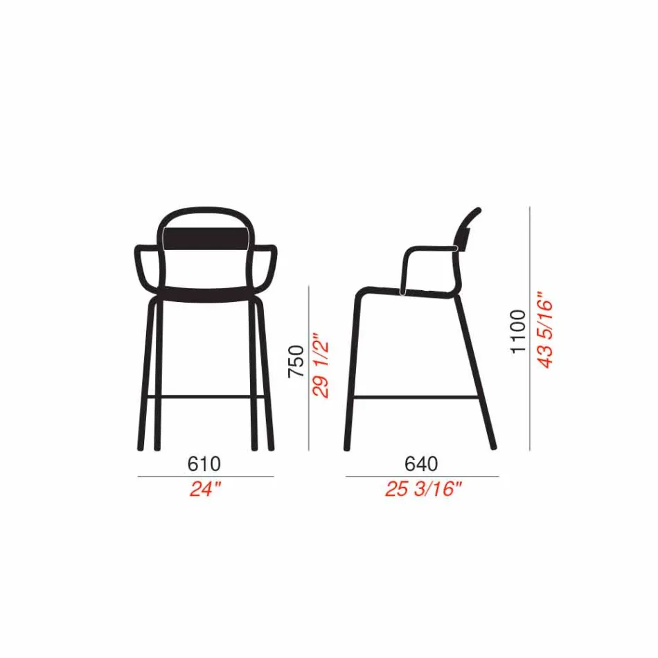 Hoher Außenhocker aus Aluminium mit Armlehnen Made in Italy - Selima Viadurini