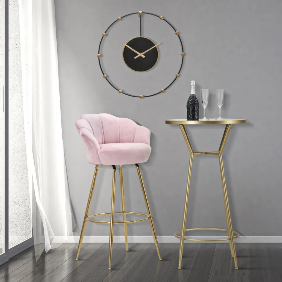 Hoher Hocker aus goldenem Eisen mit Sitz mit Samtbezug - Annina Viadurini