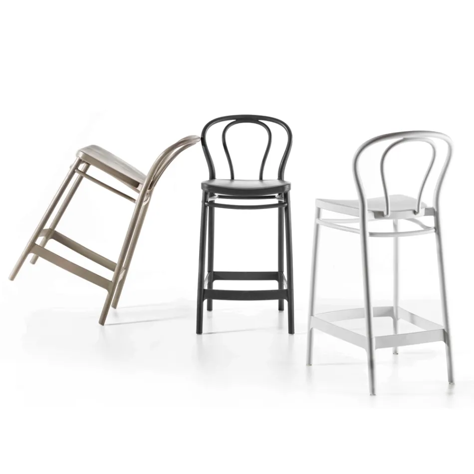 Hoher Polypropylen Hocker mit Fußstütze, 4 Stück - Gaya Viadurini