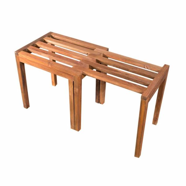 Niedriger ausziehbarer hocker aus teakholz mit natürlichem finish - pomino