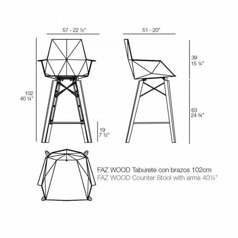 Niedriger Hocker aus Plexiglas und Designholz mit Armlehnen