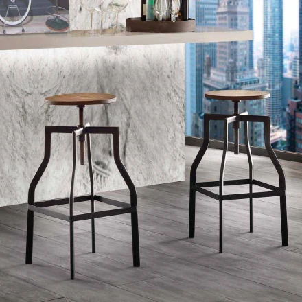 Design verstellbarer Hocker aus Metall und Holz hergestellt in Italien Livorno Viadurini