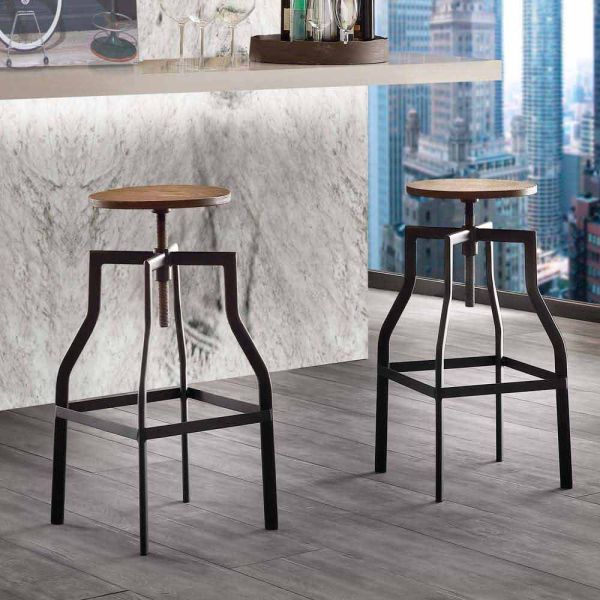 Moderner design hocker aus metall und holz verstellbar livorno