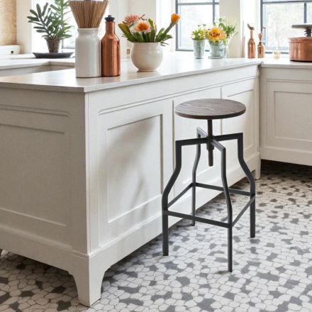 Moderner Designhocker aus Metall und Holz verstellbar Livorno2 Viadurini