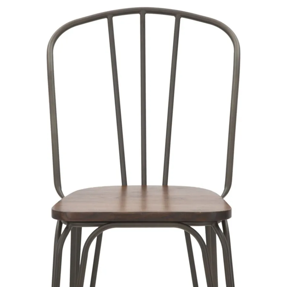 Moderner Designhocker im Industriestil aus Eisen und Holz, 2 Stück - Erika Viadurini