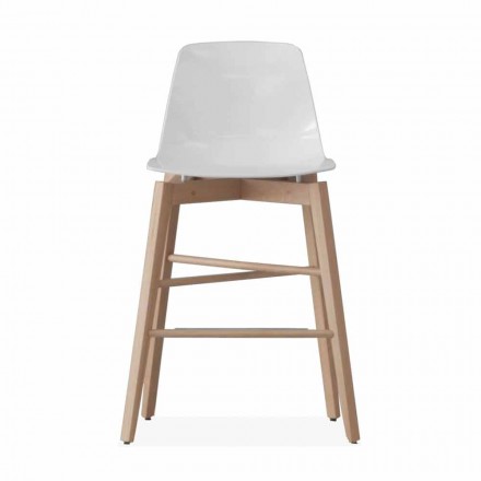 Hocker aus Eichenholz und weiß lackiertem Sitz in modernem Design - Langustine Viadurini