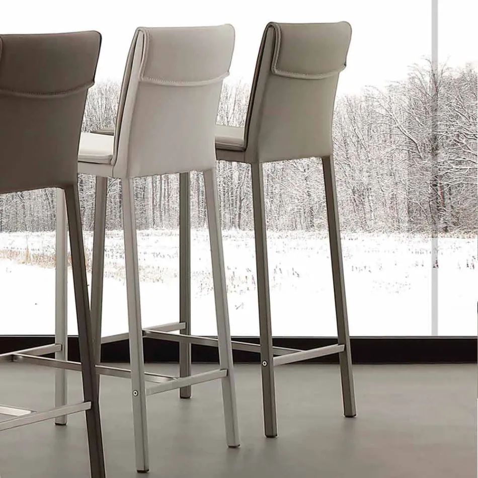 Moderner Hocker aus Metall und Stahl und Öko-Leder made in Italy Prato Viadurini