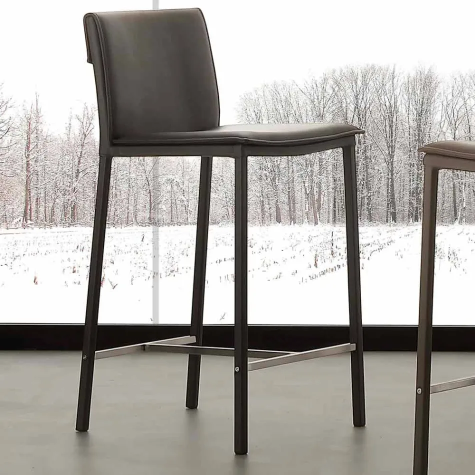 Moderner Hocker aus Metall und Stahl und Öko-Leder made in Italy Prato Viadurini