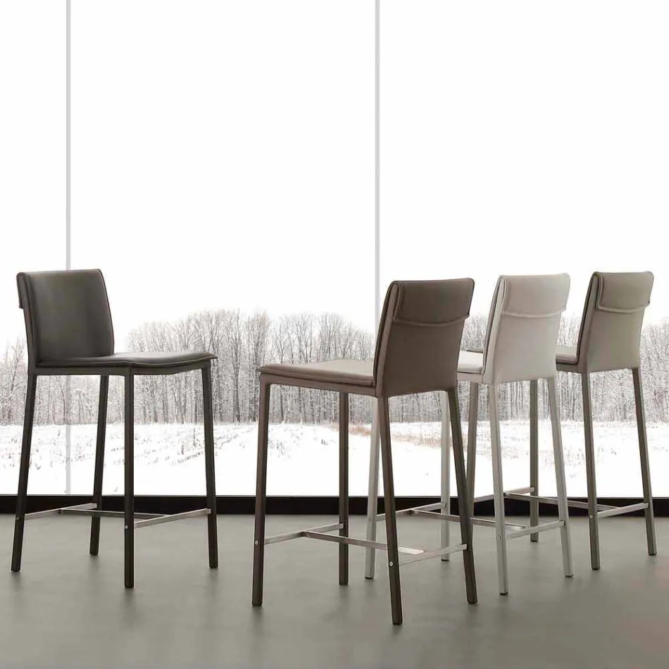 Moderner Hocker aus Metall und Stahl und Öko-Leder made in Italy Prato Viadurini