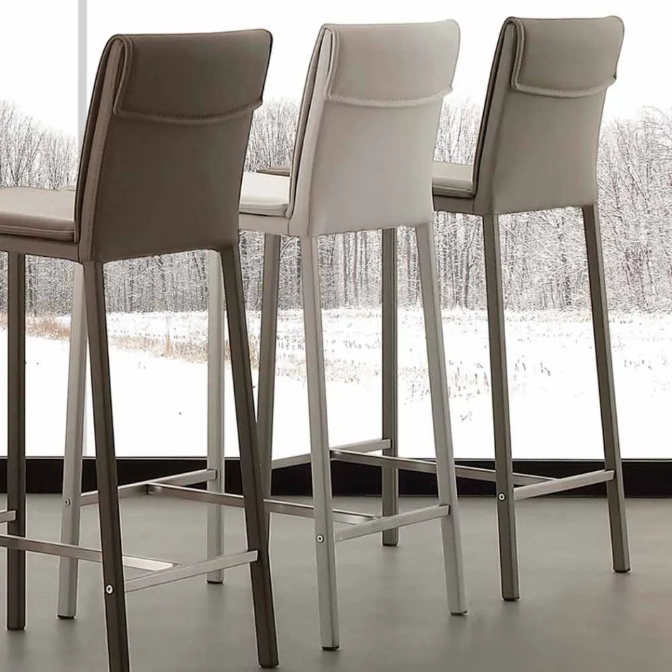 Moderner Hocker aus Metall und Stahl und Öko-Leder made in Italy Prato Viadurini