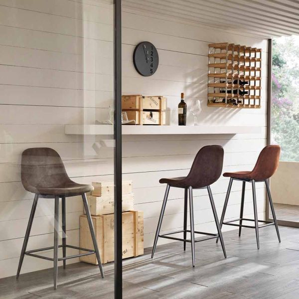 Moderner design hocker aus kunstleder und metall - gino